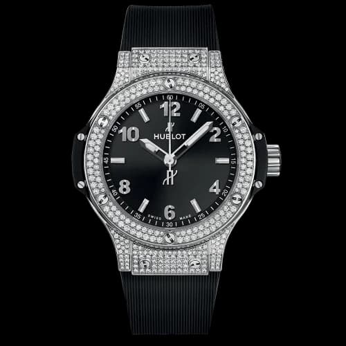Big Bang 38 Quartz Stainless Steel - Pavé / Black / Rubber
