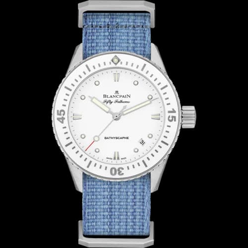 Fifty Fathoms Bathyscaphe Stainless Steel / White / Jeans Nato