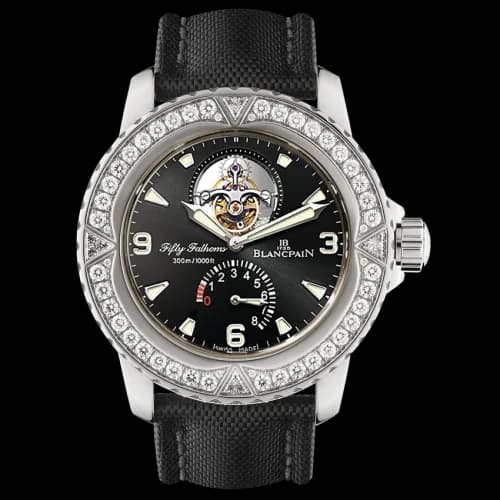 Fifty Fathoms Tourbillon 8 Jours White Gold / Diamonds / Black Canvas