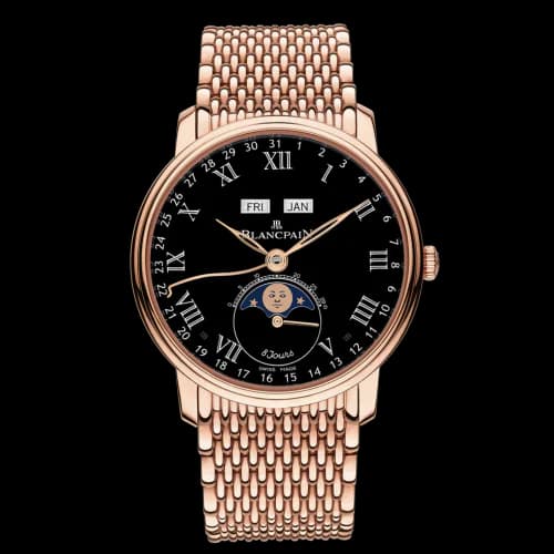 Villeret Quantieme Complet 8 Jours Red Gold / Black Enamel / Bracelet