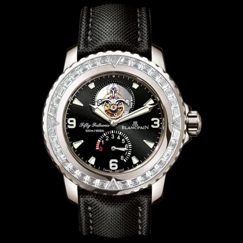 Fifty Fathoms Tourbillon 8 Jours White Gold / Diamonds / Black Canvas
