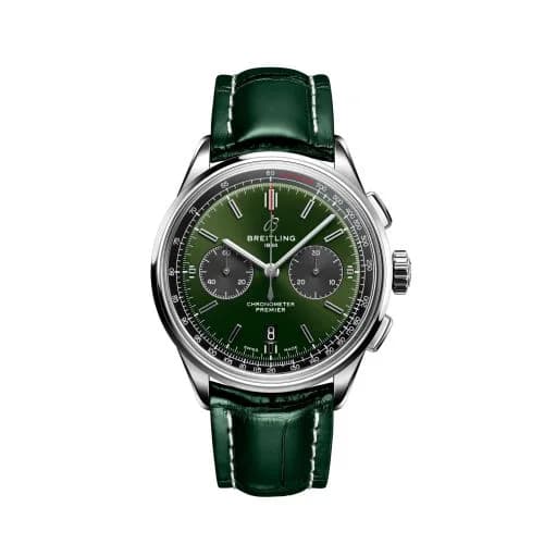 Premier B01 Chronograph 42 Stainless Steel / Green / Alligator - Folding