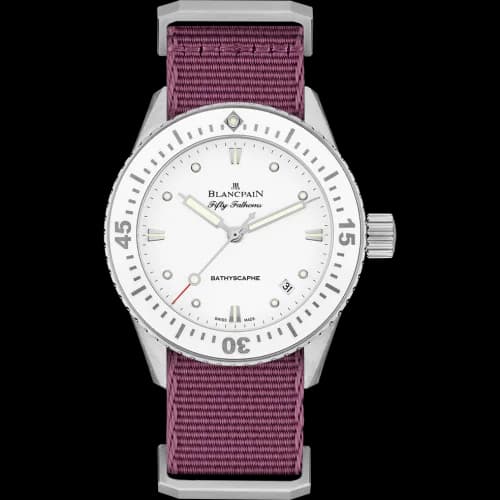 Fifty Fathoms Bathyscaphe Stainless Steel / White / Bordeaux Nato