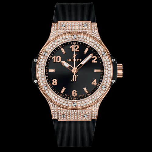 Big Bang 38 Quartz Red Gold - Pavé / Black / Rubber