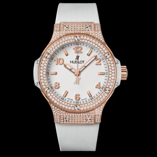 Big Bang 38 Quartz Red Gold - Pavé / White / Rubber