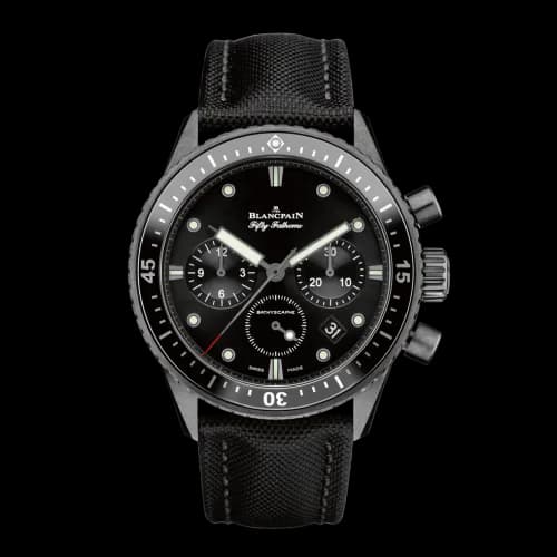 Fifty Fathoms Bathyscaphe Flyback Chronograph Black Ceramic / Black / Black Canvas