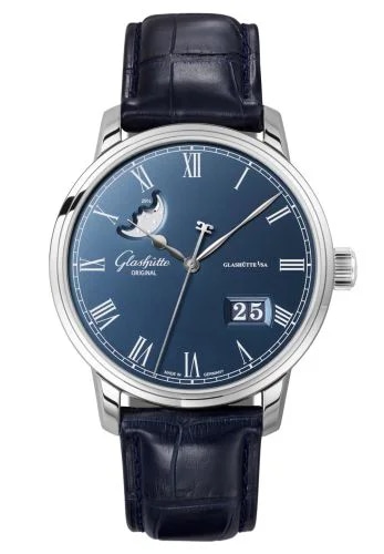 Senator Panorama Date Moonphase Stainless Steel / Blue / Alligator / Folding