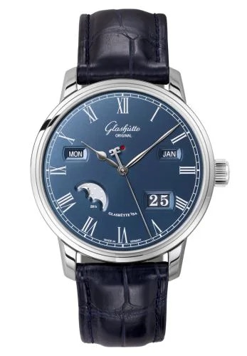 Senator Perpetual Calendar Stainless Steel / Blue / Alligator / Pin